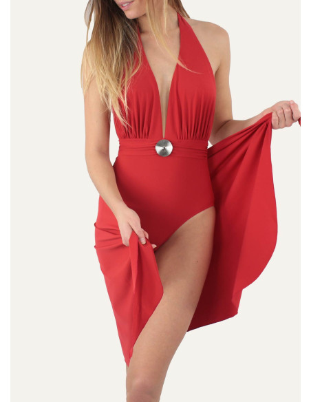 paréo court rouge en lycra