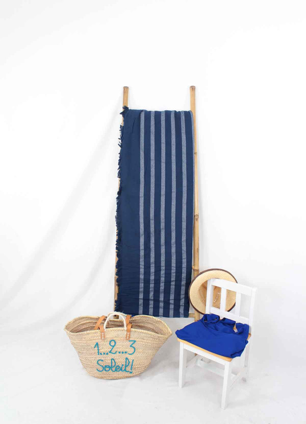 foutah de plage XL bleu en coton