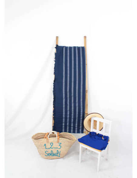 foutah de plage XL bleu en coton