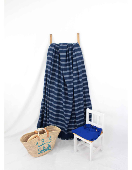 foutah de plage XL bleu