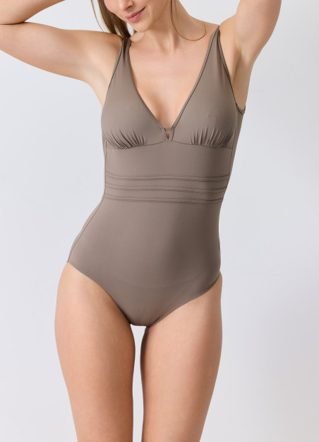 maillot de bain 1 pièce gainant beige