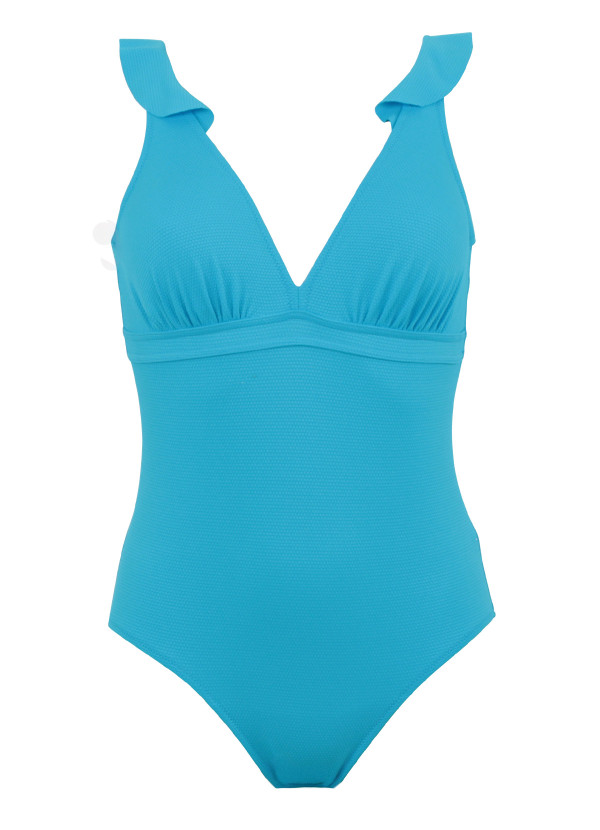 maillot 1 pièce volant turquoise