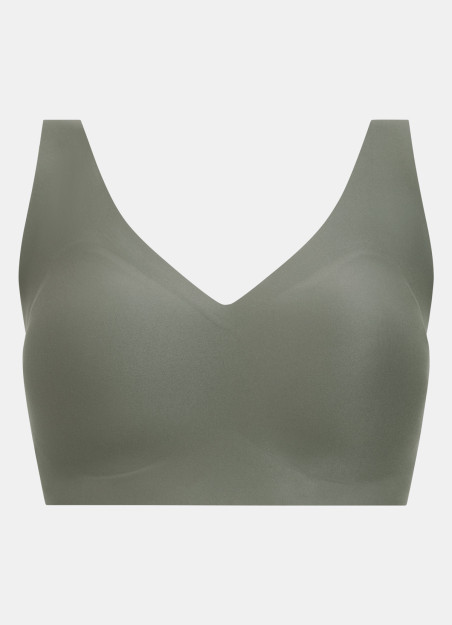 Brassière maintien renforcé sans armature plongeant vert argile - Softstretch