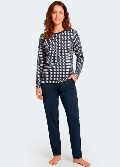 Pyjama long coton marine femme