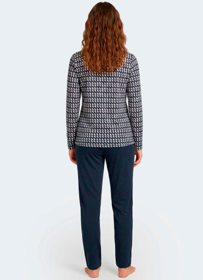 Pyjama long coton marine femme 2