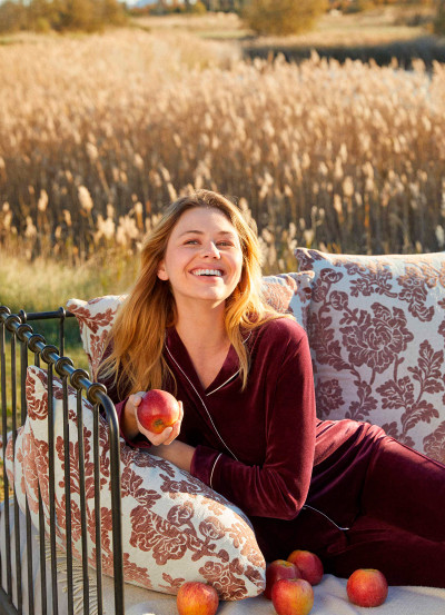 Pyjama long velours bordeaux