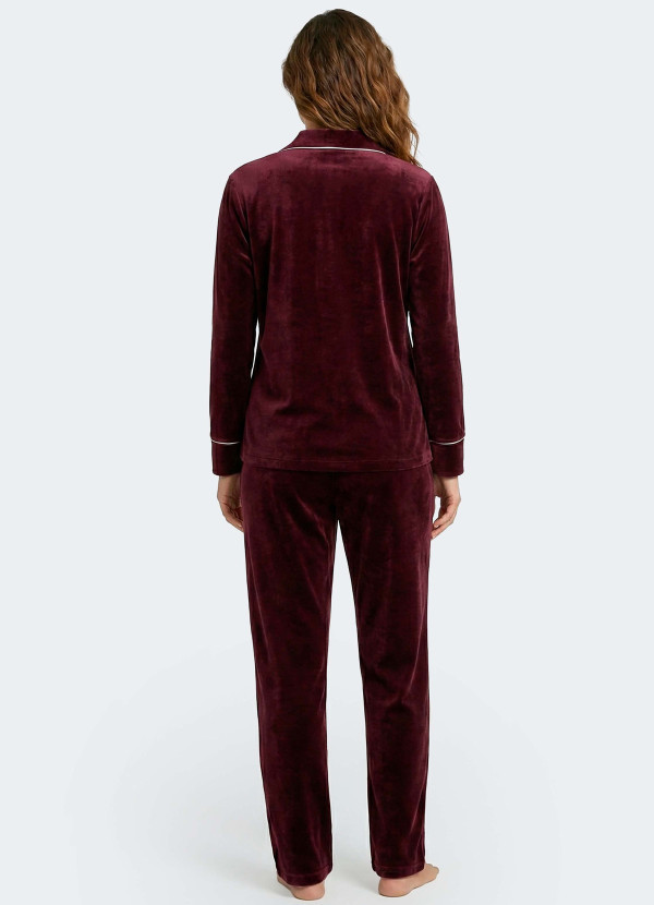 Pyjama long velours bordeaux