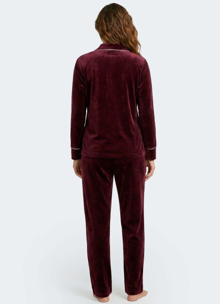 Pyjama long velours bordeaux