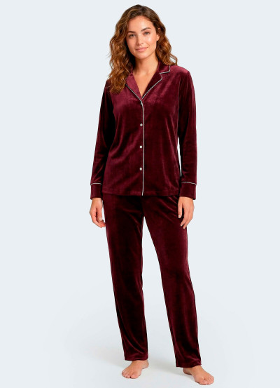 Pyjama long velours bordeaux 2