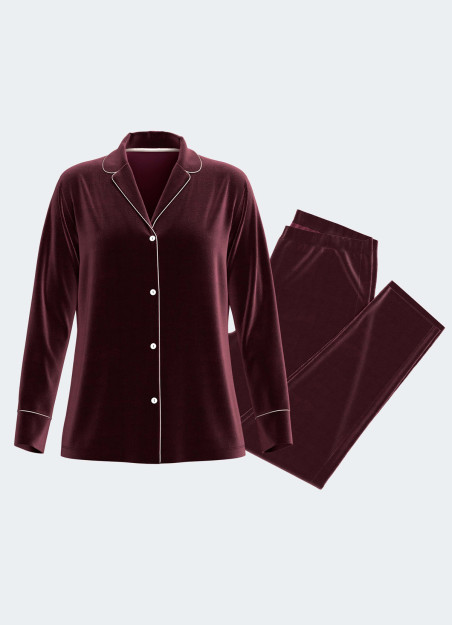 Pyjama long velours bordeaux