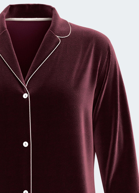 Pyjama long velours bordeaux