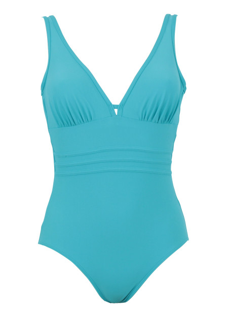 Maillot de bain 1 pièce coupé sous poitrine turquoise